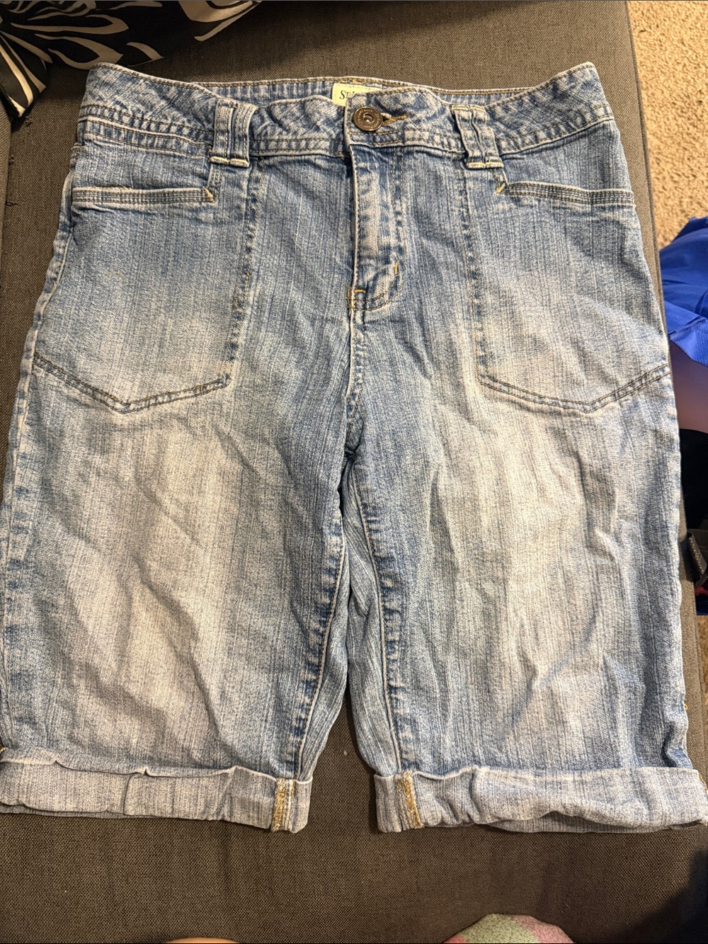 Light Wash Rolled Hem Denim Bermuda Shorts